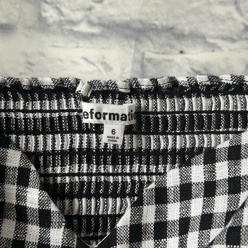Reformation Monochrome Gingham Puff Sleeve Blouse - Picture 5 of 10